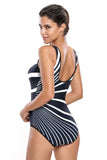 MONOCHROME OBLIQUE STRIPES ONE PIECE SWIMSUIT