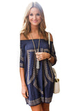 BOHEMIAN VIBE GEOMETRIC PRINT OFF THE SHOULDER BEACH DRESS