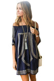 BOHEMIAN VIBE GEOMETRIC PRINT OFF THE SHOULDER BEACH DRESS