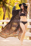 BLACK MAXI BEACH AND STREET PRINTED COVER UP KIMONO
