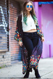 BLACK MAXI BEACH AND STREET PRINTED COVER UP KIMONO