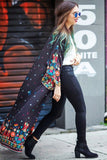 BLACK MAXI BEACH AND STREET PRINTED COVER UP KIMONO