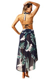 TROPICAL LEAF PRINT NAVY CONVERTIBLE BEACH DRESS