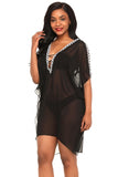 DELICATE EMBROIDERY BLACK COLD SHOULDER SHEER MESH COVER UP
