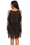 DELICATE EMBROIDERY BLACK COLD SHOULDER SHEER MESH COVER UP