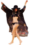 BLACK MAXI BEACH AND STREET PRINTED COVER UP KIMONO