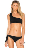 BLACK ONE SHOULDER BIKINI TIE UP 2PCS SWIMSUIT
