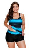 BLUISH STRAPPY HOLLOW-OUT BACK PLUS SIZE TANKINI