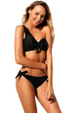 BLACK ONE SHOULDER BIKINI TIE UP 2PCS SWIMSUIT