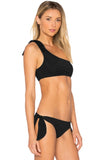 BLACK ONE SHOULDER BIKINI TIE UP 2PCS SWIMSUIT