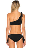 BLACK ONE SHOULDER BIKINI TIE UP 2PCS SWIMSUIT