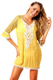 PINEAPPLE CROCHET POM POM TRIM BEACH TUNIC COVER UP