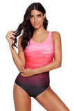 RED GRADIENT CRISS CROSS BACK ONE PIECE SWIMSUIT