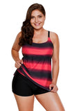 RED BLUISH STRAPPY HOLLOW-OUT BACK PLUS SIZE TANKINI