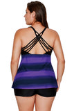 PURPLE STRAPPY HOLLOW-OUT BACK PLUS SIZE TANKINI