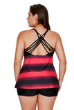 RED BLUISH STRAPPY HOLLOW-OUT BACK PLUS SIZE TANKINI